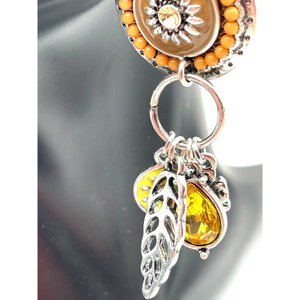 Tribal Celestial Charms Style Silver Tone Amber Dangle Drop Pierced Earrings - Picture 5 of 16